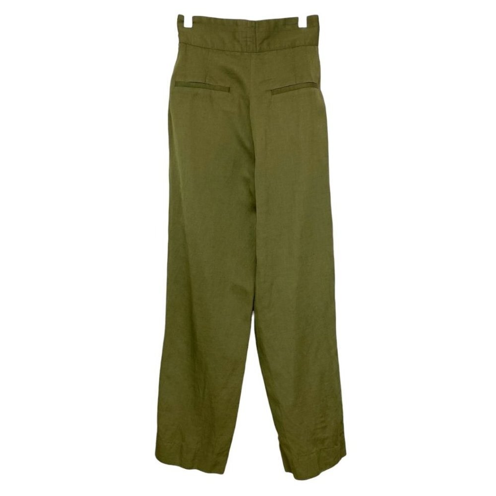 SANDRO OLIVE GREEN LINEN BLEND HIGH RISE STRAIGHT LEG PLEATED TROUSER - 0 - Picture 3 of 10